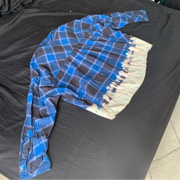 BDG Blue Plaid Flannel Cropped Acid Wash Button Up Long Sleeve Urban Outfitters - Picture 4 of 7